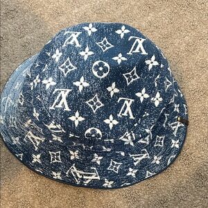 Louis Vuitton White on Blue Monogram Bucket Hat